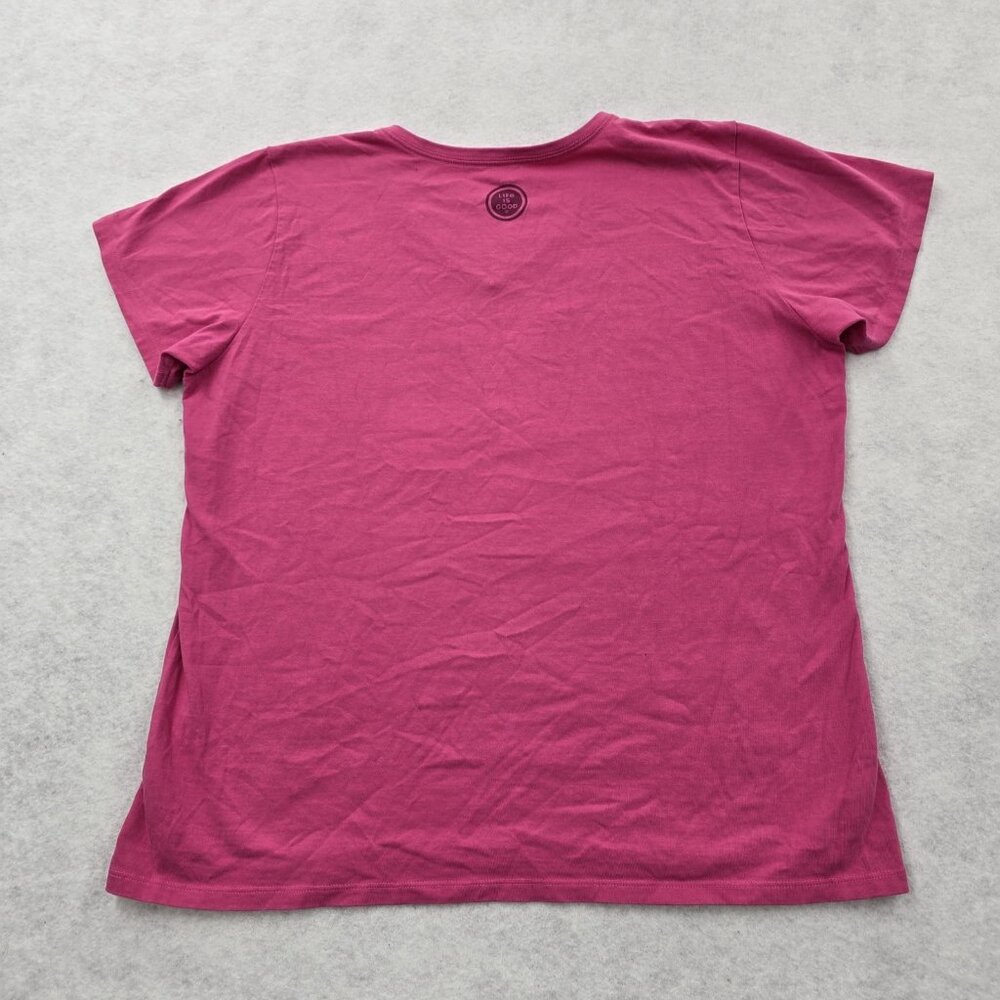 Life Is Good Crusher V-Neck T-Shirt XL Half Full Daisy Flowers Mason Jar Pink - Picture 2 of 8
